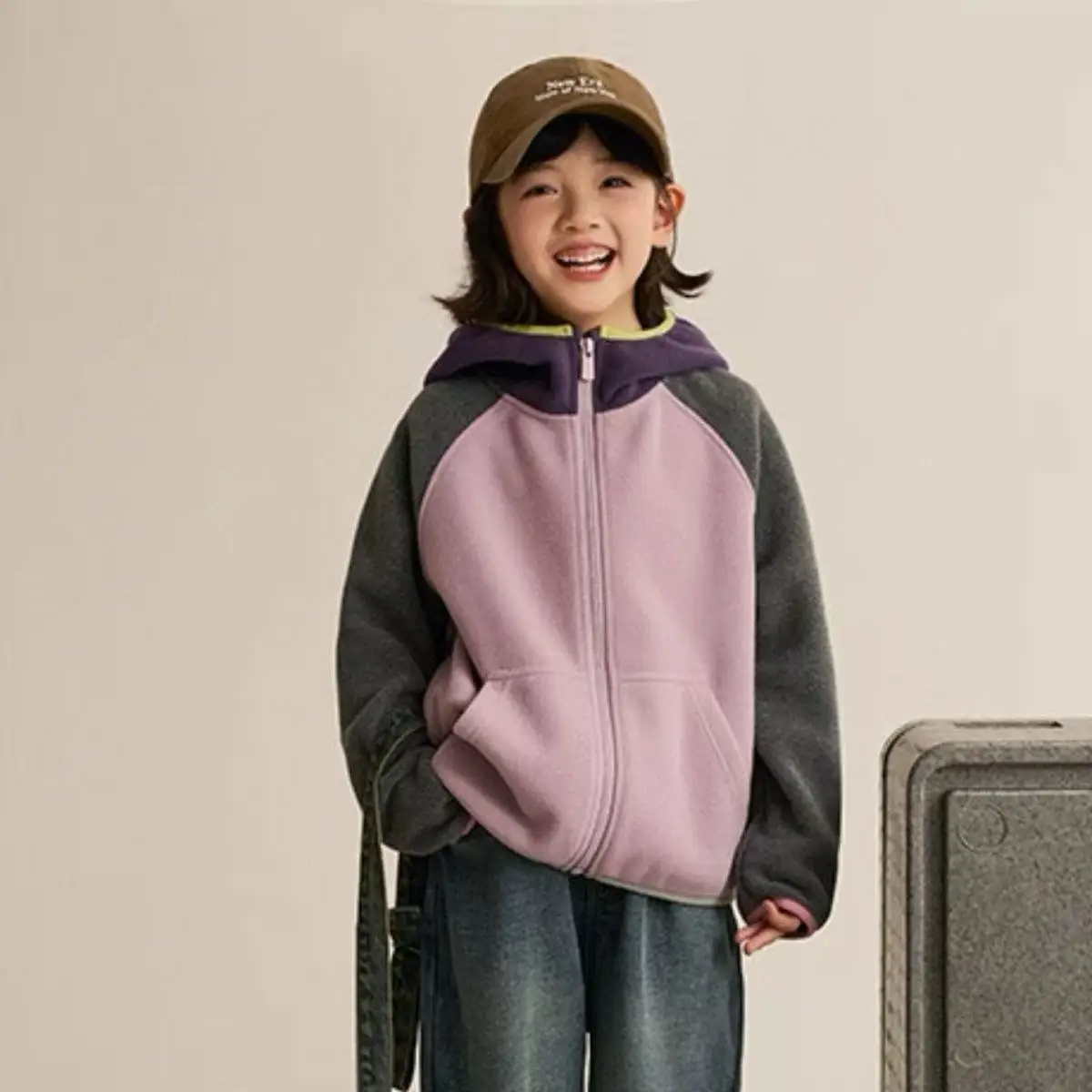 

Boy Children's Contrast-Colour Double-Sided Fleece Hooded Jacket Sports Jacket for Spring and Autumn 110-170cm