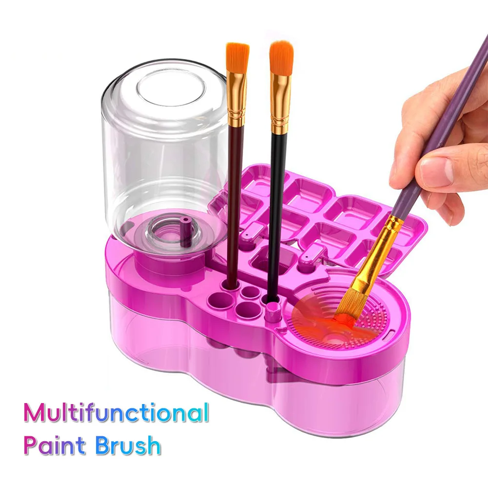 Rose Red Paint Brush Cleaner With Drain Button Automatic Water Circulation Paint Brush Cleaning Machine Cleaning Bucket Art Tool