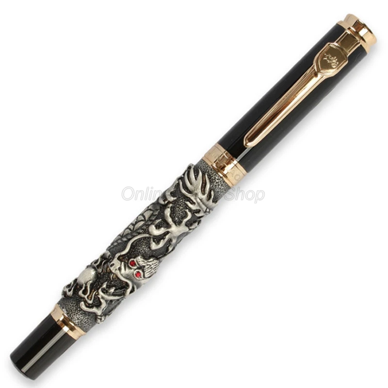 

Jinhao Gray Ancient Auspicious Dragon Carving Embossing Medium Nib Fountain Pen Professional Office Stationery Accessory