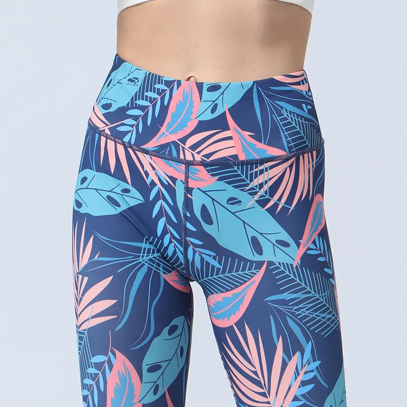 Damskie legginsy sportowe z nadrukiem w liście dla kobiet Slim Fit Butt Lift High Waist Fitness Dancing Pant Casual Outwear 8Z