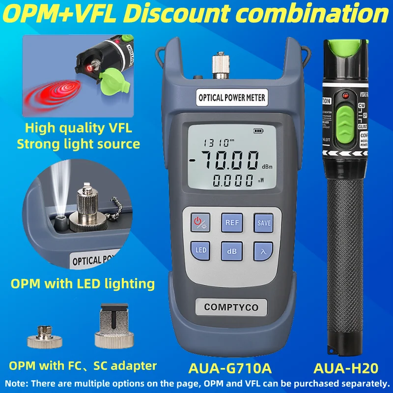 

FTTH Fiber Optic Cable Tester Tool Kit (Optional) Optical Power Meter(OPM -70~+10dBm)&Visual Fault Locator(20/1/10/30/50mw VFL)