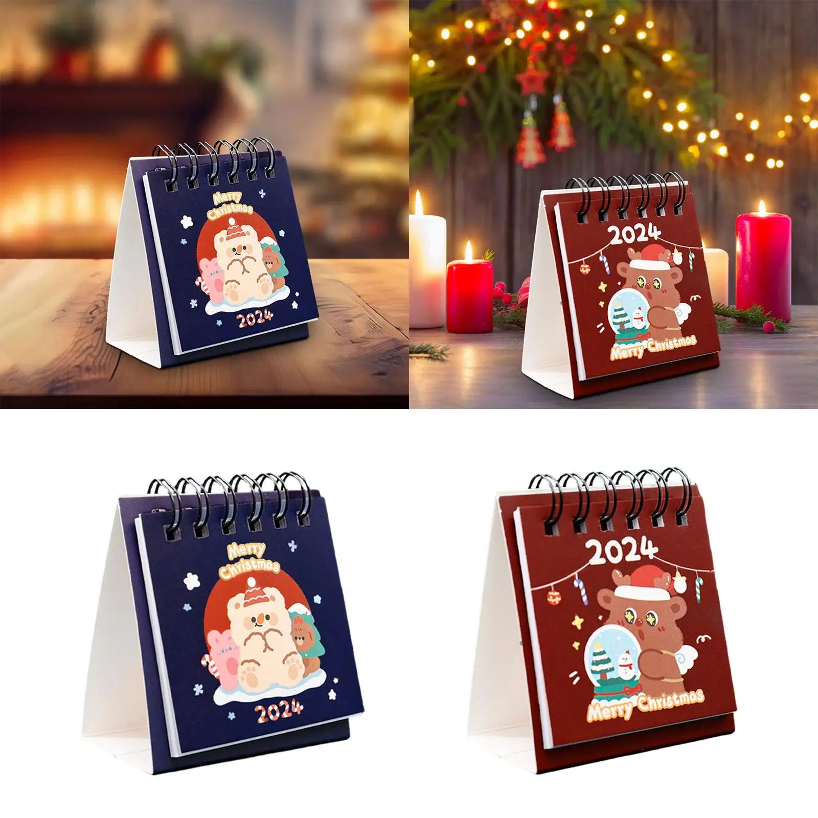 Twin Wire Binding Calendar 12 Month Mini Portable 2024 Standing Desk Calendar for Planning Organizing Desktop Office Home Decor