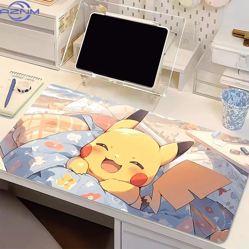 Cute Sleeping Pikachu Pastel Anime Large Mousepad, Rubber Non Slip Desk Mat for Gaming and Office Desktop Decoration