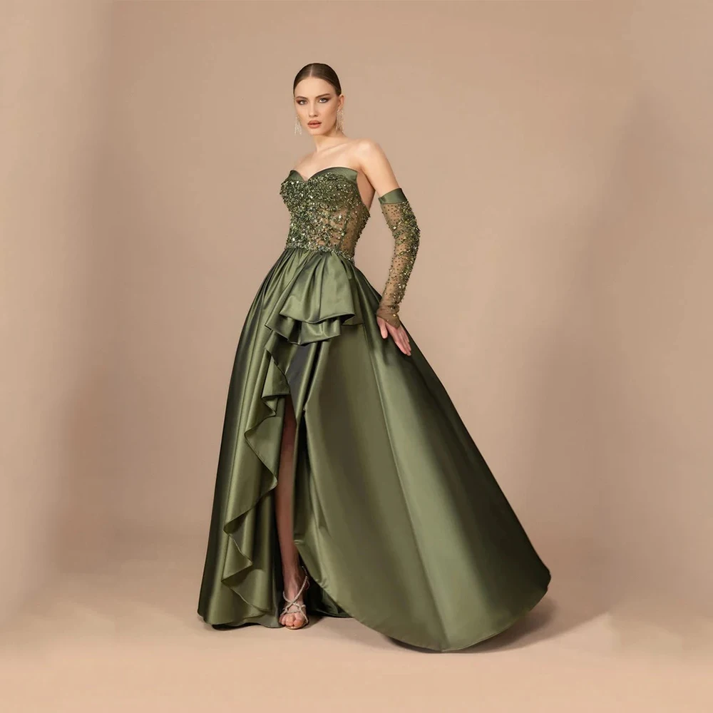 

Arya Elegant Gorgeous Green Evening Dress Satin for Floor-Length Sweetheart Prom Dress Beading Vestidos De Fiesta Customized