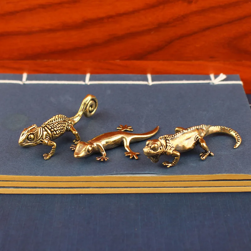 Figura de gecko para decoración del hogar, pequeños adornos, figuritas de animales de latón antiguo, decoraciones de escritorio para mascotas, accesorios de decoración del hogar
