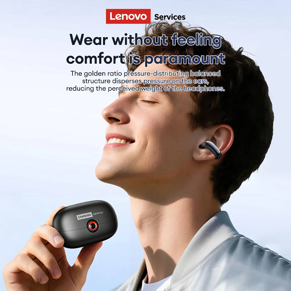 Lenovo LES-108 Conduzione ossea TWS Clip per l'orecchio Auricolari Wireless Bluetooth V6.0 Auricolari Cuffie sportive Al Call Riduzione del rumore