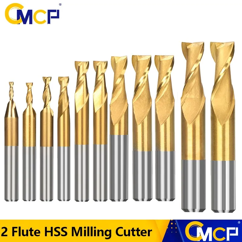 

2 Flute HSS Milling Cutter Spiral End Mill for Metal Aluminum Milling Tool TiN Coated CNC Router Bit EndMill