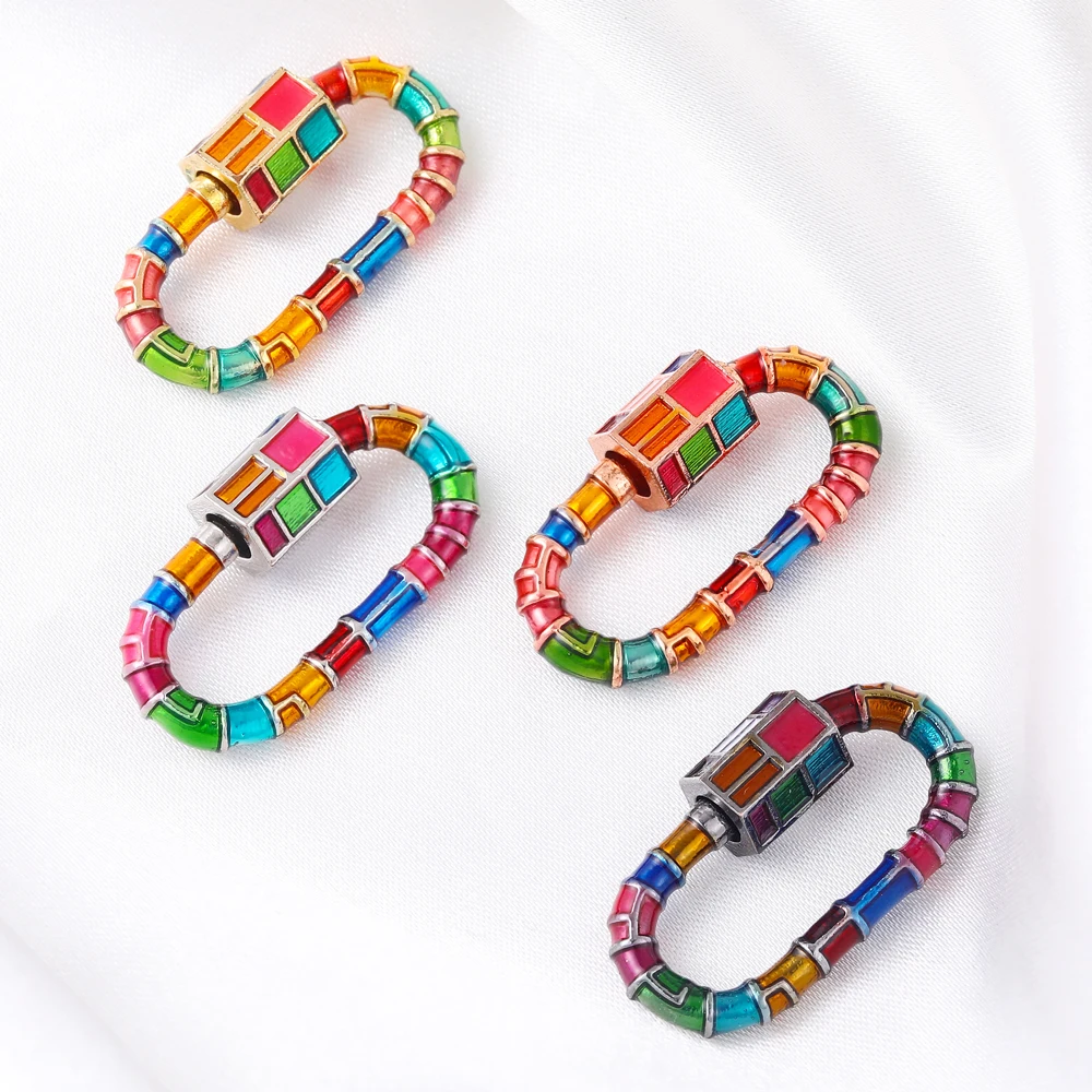 Juya Handmade Fashion Enamel Carabiner Fasteners Screw Lock Clasps Accessories For DIY Gothic Mesh Chains Pendant Jewelry Making