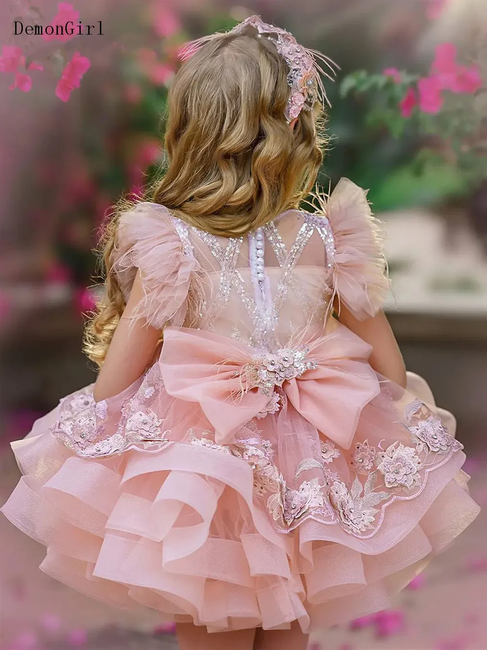 Nette Rosa Ballkleid Mädchen Festzug Kleid Appliques Spitze Blume Mädchen Kleider Tüll Erstkommunion Kleid Neue Jahr Feier