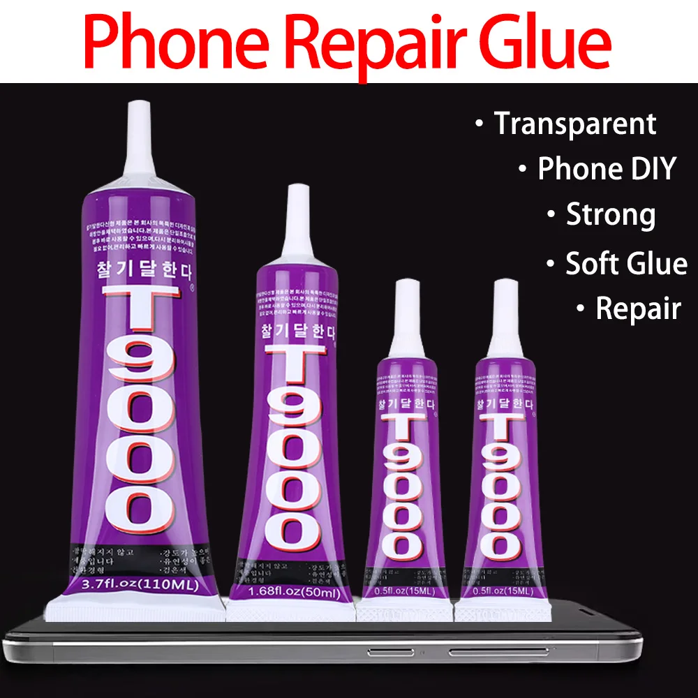 Cola transparente t9000, 2 peças, 15/50ml, relógio de celular, reparo de joias, adesivo de contato, à prova d'água, couro, tecido têxtil, selante