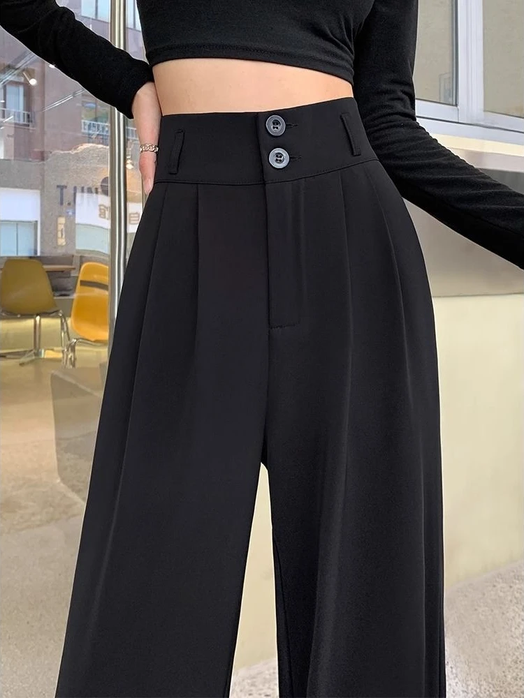 Wide Leg Pants Women Spring Autumn Office Lady High Waist Simple Korean Style Loose Elegant Temper Stylish New Mopping Trousers