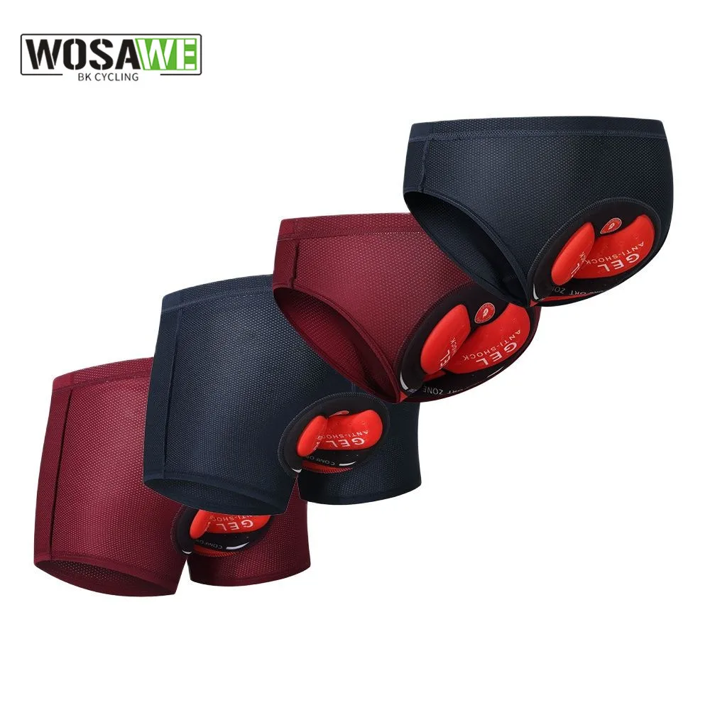 WOSAWE 2pcs/set Mens Gel Padded Bicycle Underpant Mesh Breathable MTB Road Bike Underwear Man Cycling Shorts Shockproof