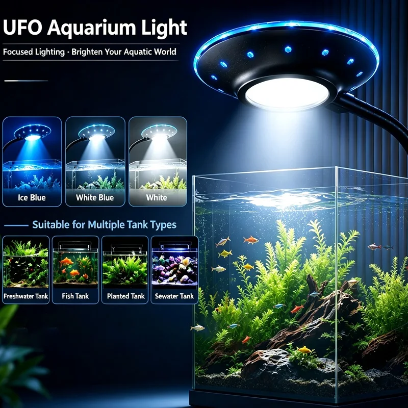 LED-Aquariumleuchte, 3-Farben dimmbare Spektrumlampe, Clip-On Leuchte für Fischbecken, Schwanenhalsleuchte, USB 5W, Aquarienpflanzenbeleuchtung, Dekoration mit Ti – Detail 4