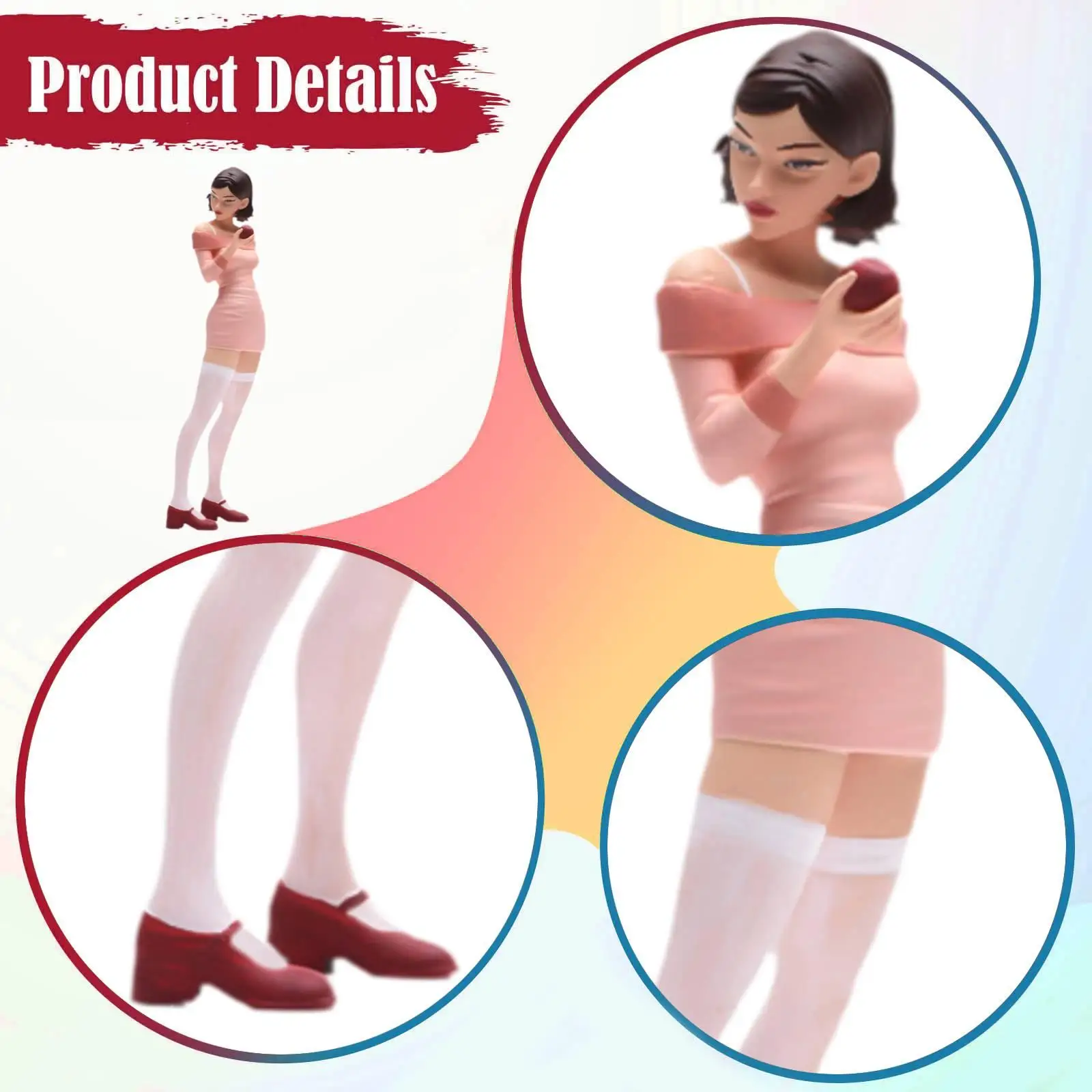 

1/64 Scale Short Girl Model Collectible Realistic Mini Figure Tiny People Model with High Socks for Micro Landscape Sand Table
