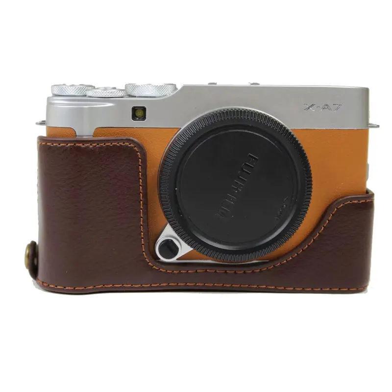 Funda de cuero PU para cámara de medio cuerpo para Fujifilm X-A7 XA7 XA5 XA10 XA20 carcasa protectora inferior de cuero genuino
