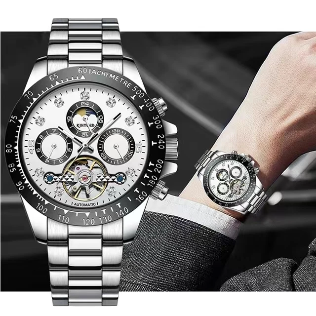 KINYUED J115 Men Automatic Mechanical Watch Business Stainless Steel Wristwatch for Man Waterproof Hand Clock Date Month Watches