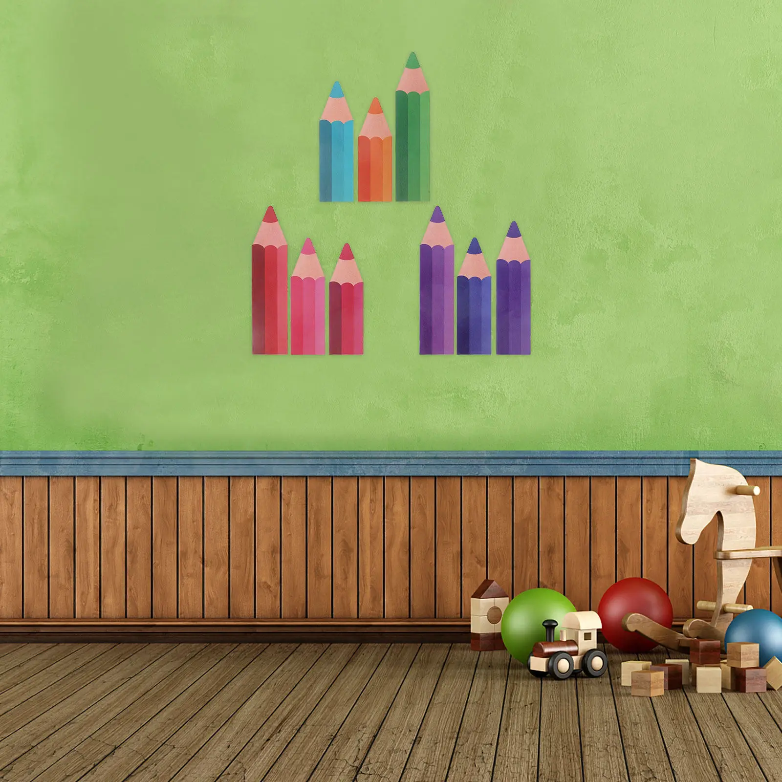 9Pcs Pencil Window Clings Bright Cartoon Style PVC Wall Decals for Classroom Kindergarten Home Office Playroom Back to School