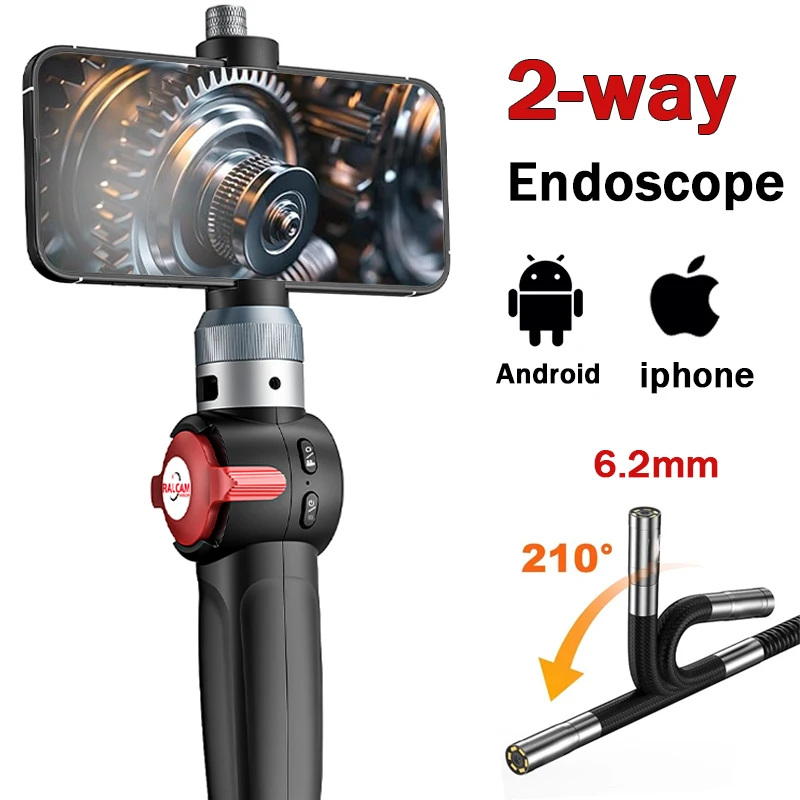 RALCAM Two-Way 180° Industrial Endoscope Camera 6.2MM Inspection Articulating Borescope with Carrying Bag for Car Repair