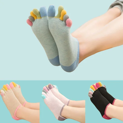 

5/10 Pairs High Quality Cotton Five-finger Socks Low-top Colorful Toe Short Socks With Heels Full Five-toe Invisible Toe Socks