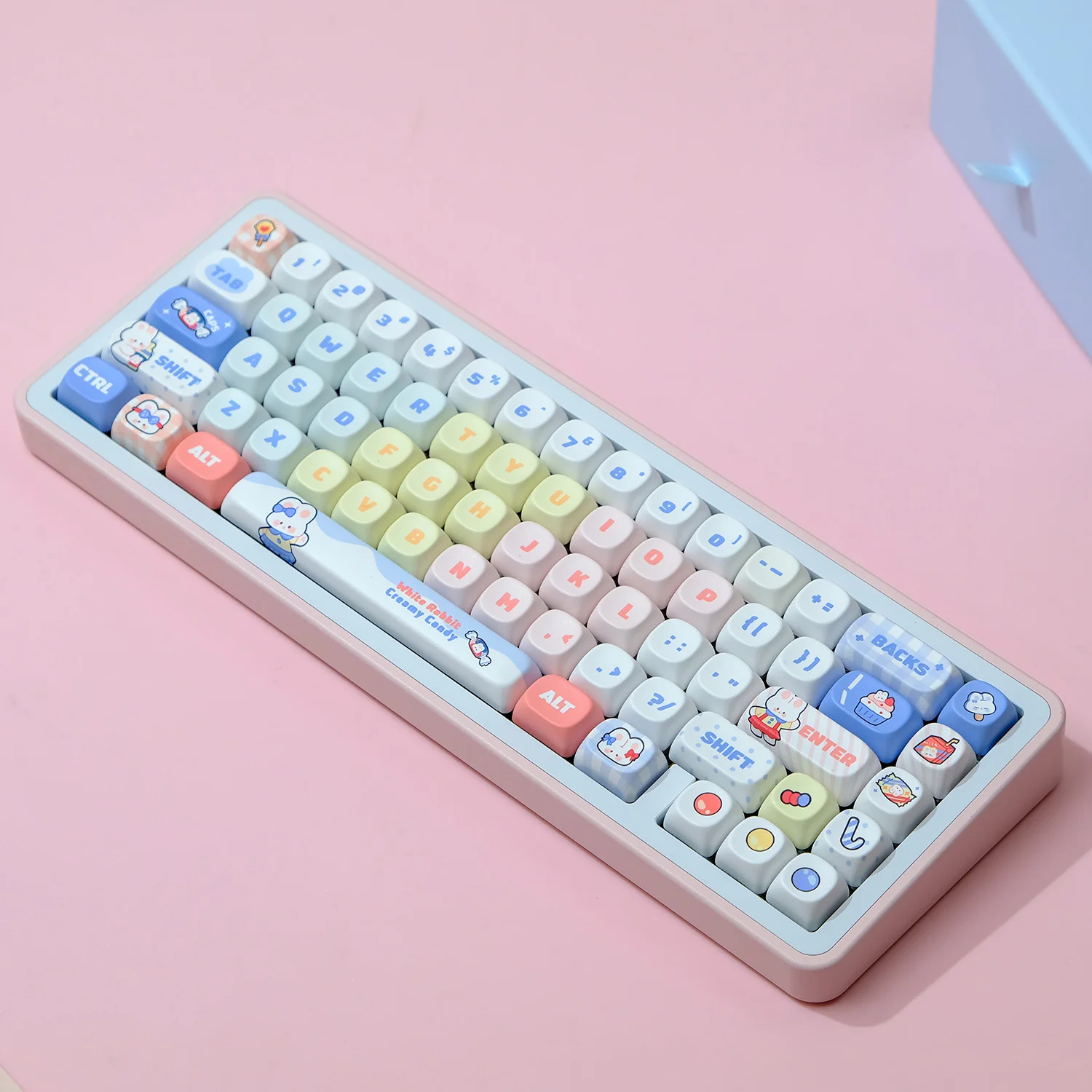 KTOMOT MOA perfil 125 teclas lindo conejo blanco grande tema Keycaps tinte Sub PBT Anime juego Keycap para teclado mecánico Mx Switch