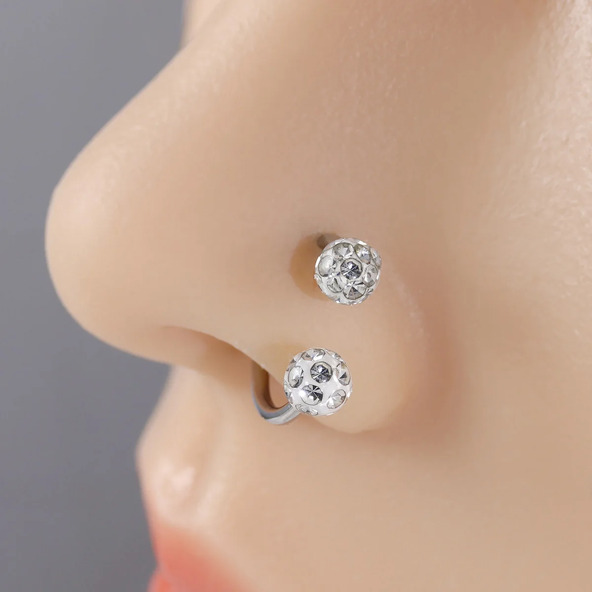 Colored Crystal Ball C-Shape Horseshoe Nose Ring Earrings