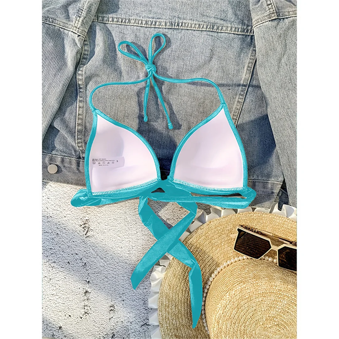 XS - XL Sexy Neckholder-BH mit Push-up-Effekt, Bikini-Oberteil, Damen-Badeanzug, Badebekleidung, Badeanzug, einfarbiges Strand-Oberteil V7019H – Detail 27