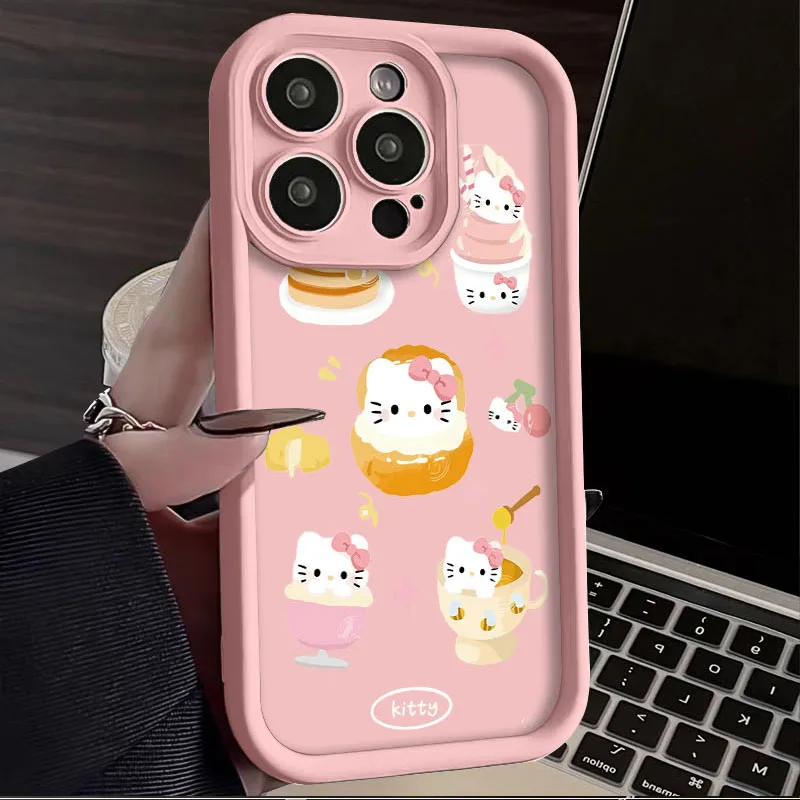 Cute Cake Hello Kitty ﻿Phone Case for Samsung Galaxy S24 Ultra S23 FE S22 S21 Plus FE A54 A34 A14 A73 A53 A33 5G Matte Cover