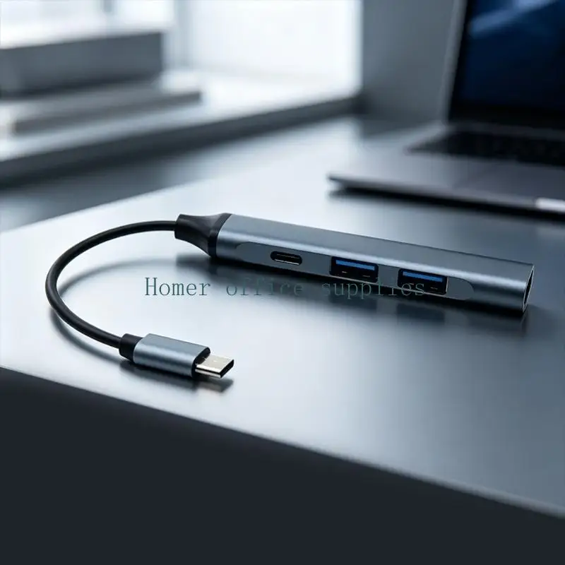 K43B Mouse Keyboard Flash Drive Type C Splitter, Gray 4 Way Design with 3 USB-A Openings and One Type C Opening for Controller