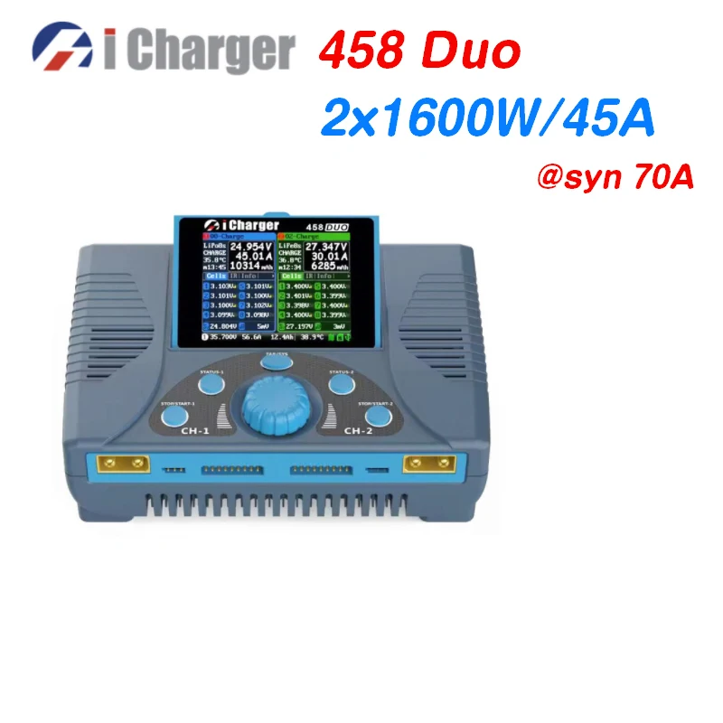 iCharger 458 Duo 1600W 45A Dual Channel High Power Balance Charger Discharger for LiPo Lilo LiFe LiVH LTO NiZn NiMH NiCd Battery