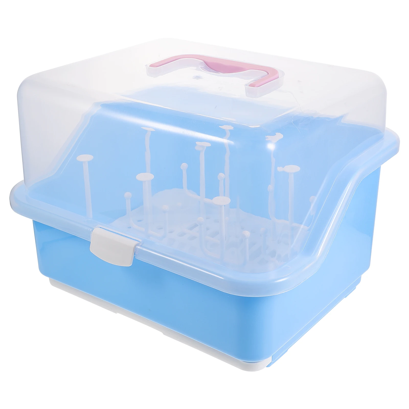 

Baby Bottle Storage Box Dustproof Organizer Rack Blue PP Porous Drain Fast Drying Newborn Feeding Accessories Portable Travel