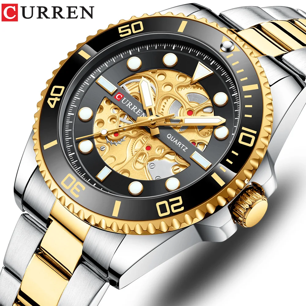 CURREN 8412 Men's Quartz Watch Gold Blue Green Black Steel Strip Clock Unique Luxury Business Leisure Watches