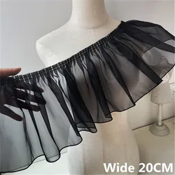 20CM szerokości czarny tiul Organza plisowana koronka haftowana tkanina wstążka z frędzlami wykończenia zasłony sukienka z frędzlami dołem DIY akcesoria do szycia