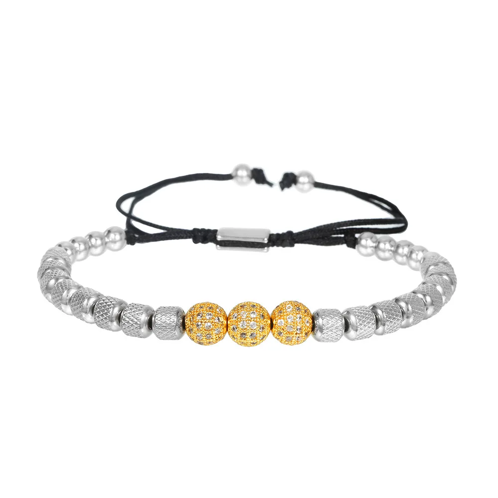 النحاس مطلية بالذهب الزركون الماس الكرة سوار الأزياء الفولاذ المقاوم للصدأ الأناناس حبة الرجال مطرز التبعي