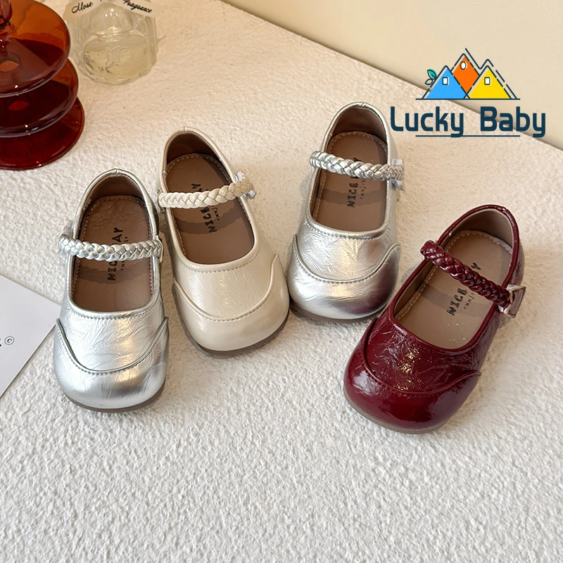 

2025 Spring New Children Leather Shoes for Girls Fashion Korean Style Soft Anti-slippery Versatile Chic Ballet Elegant Flats