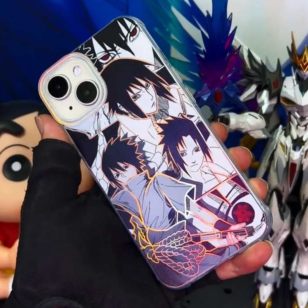 3D Anime Naruto Uchiha Sasuke Handyhülle für iPhone 12 13 16 15 14 11 17 Pro Max Plus 17ProMax 17pRO Aurora Laser Rückseite