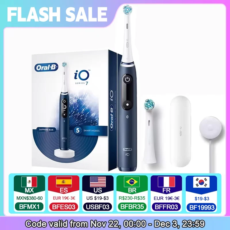 Oral-B IO7 Electric Toothbrush Rechargeable 3D Visible Timer Teeth 5 Modes Replacement Brush Head Magnetic Charging Travel Case