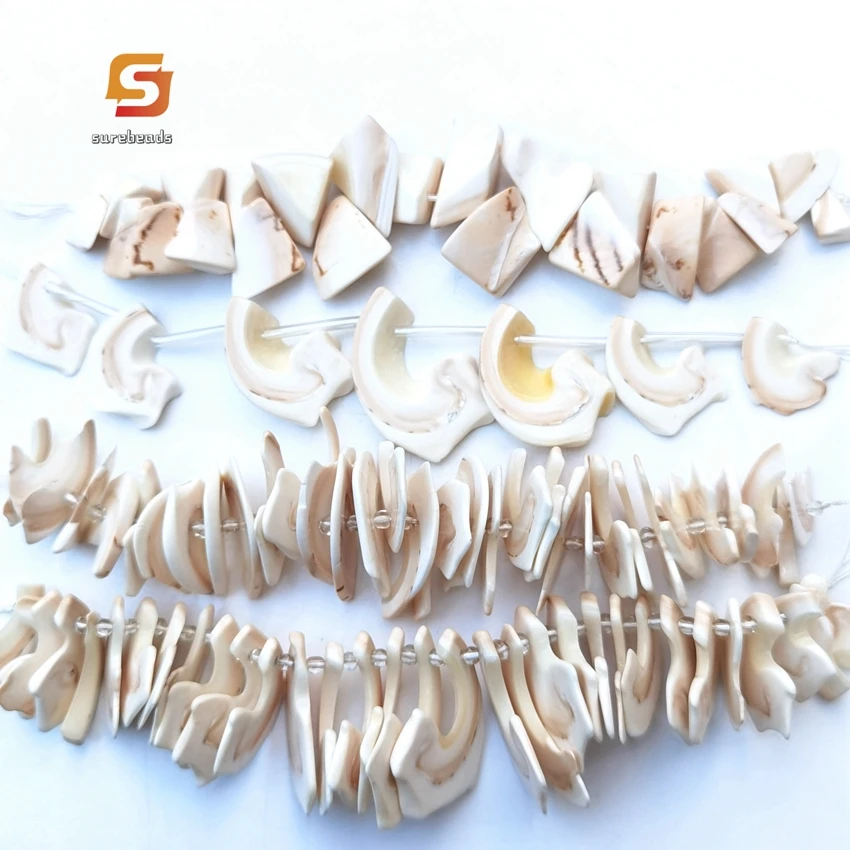 Natural Shell Slice Loose Beads,White Conch Sea Snail Top Drilled Slab Nugget Necklace Pendants Summer DIY Boho Jewelry Making