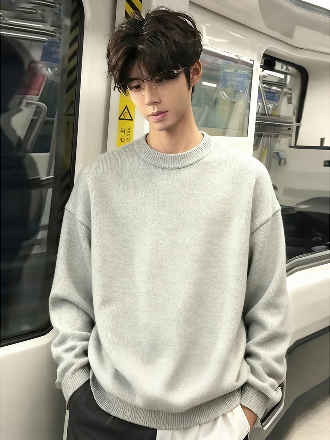 

Men's Fce Lined round Ne Knitwear Thiened Winter Thermal Top Soft Polyester Casual Wear Home And Outdoor Use