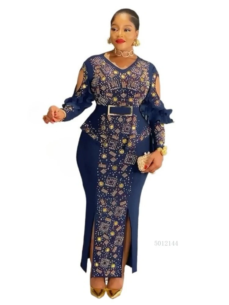 

African Party Dresses for Women Elegant Turkey Muslim Wedding Evening Gown Plus Size Dashiki Sequin Sexy Bodycon Long Dress