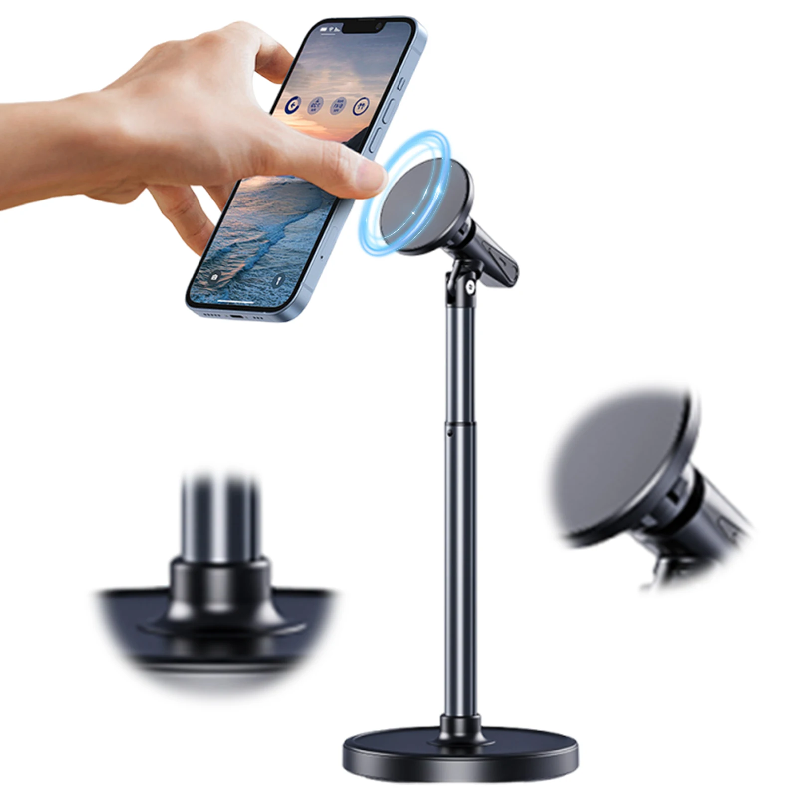 

Magnetic Desk Phone Stand 360 Rotating Height Adjustable Phone Holder Office Desk Accessories for iPhone 17 16 15 14 13