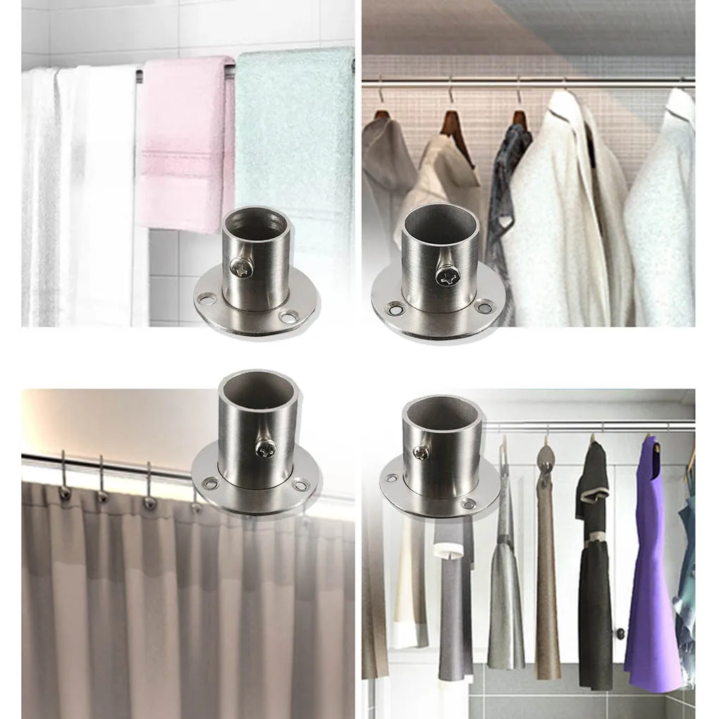 Wardrobe Bracket Rod Holder Shower Curtain Flange Wall Mounted Support