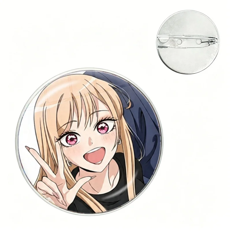 Cute Cartoon Girl Marin Kitagawa Badges Anime My Dress Up Darling Glass Pin Round Brooches on Hat Bag Accessories Jewelry Gifts