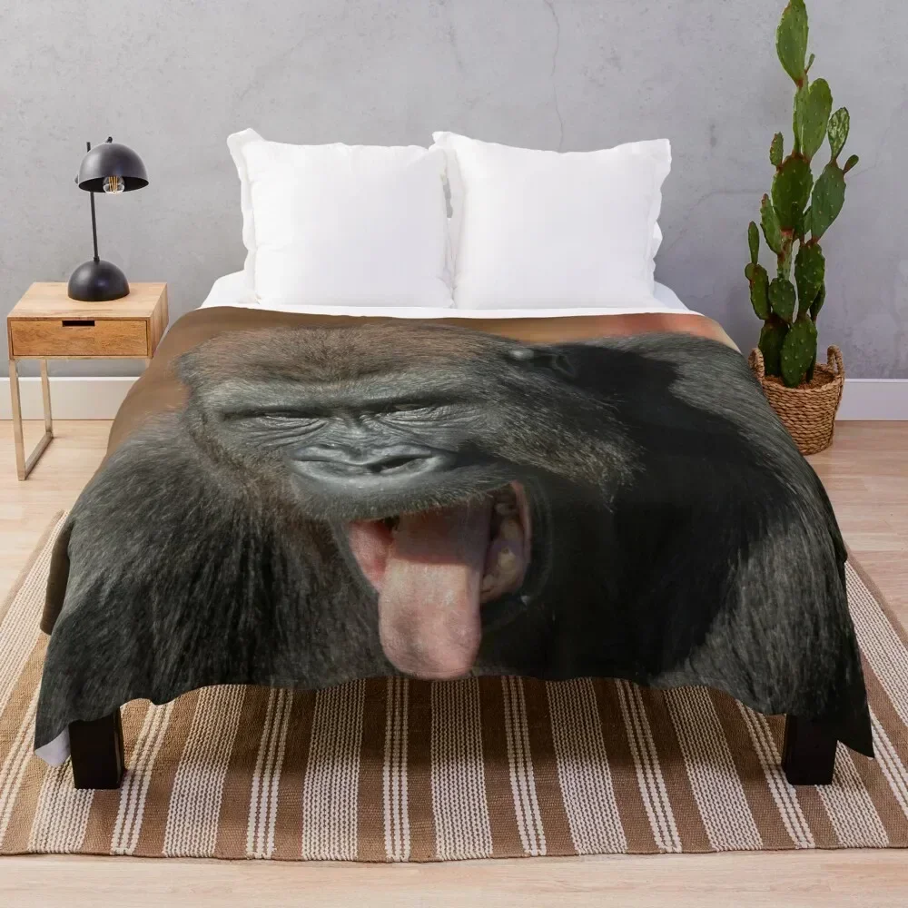 

Gorilla Lope Showing His Tongue Throw Blanket Cozy Home Blanket Gift for Christmas Holiday