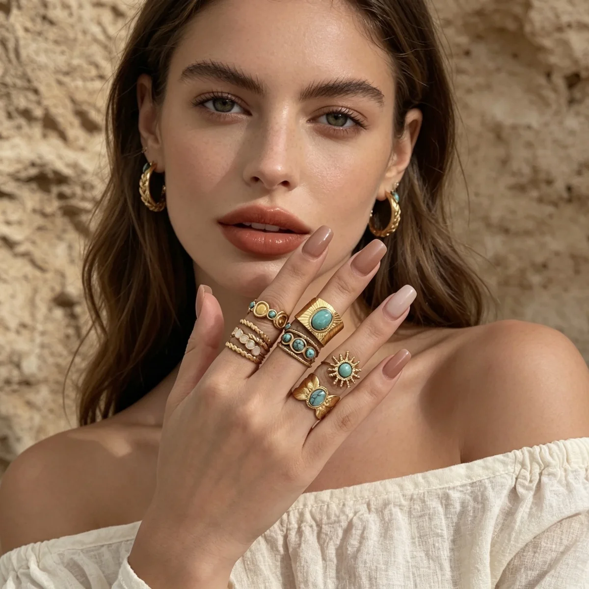 Edelstahl Blau Naturstein Geometrische Fingerringe für Damen und Herren Französischer Vintage Sonnenblumen-Blatt Runder Ovaler Ring Schmuck – Detail 12
