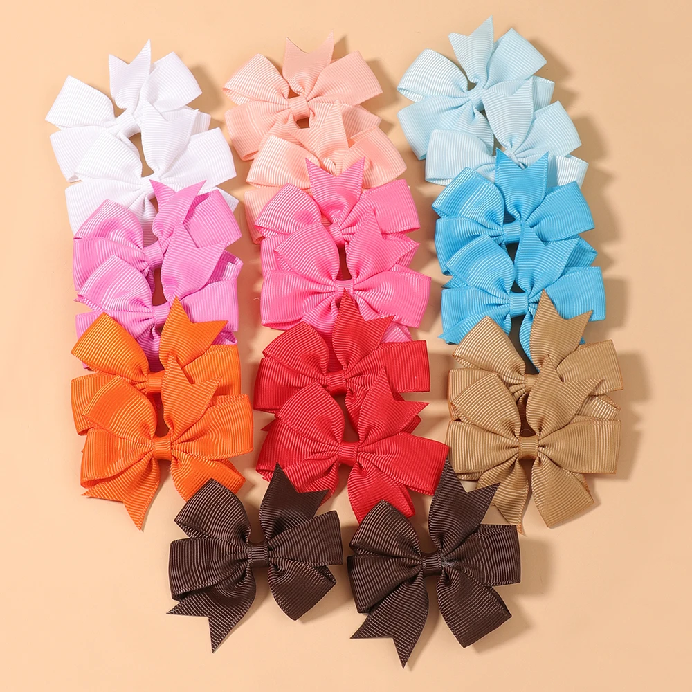 10Pcs/Set 2.44\'\' Grosgrain Ribbon Bows Headwear Clip For Baby Girls Kids Colorful Bowknot Hairpins Barrettes Hair Accessories