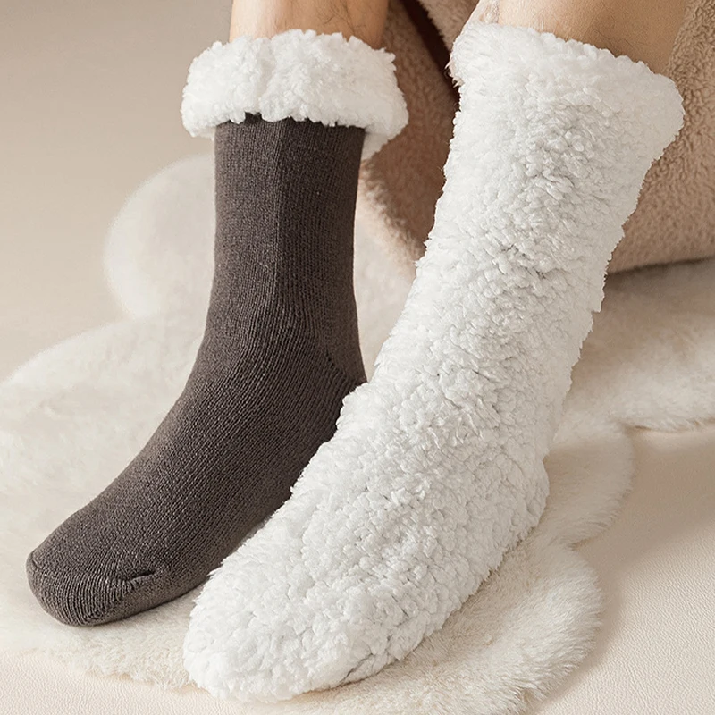 Winter Christmas Plush Lined Slipper Men Socks Comfy Warm Mid Tube Sock Warm Thickened Home Sleeping Soft Non Slip Floor Sox