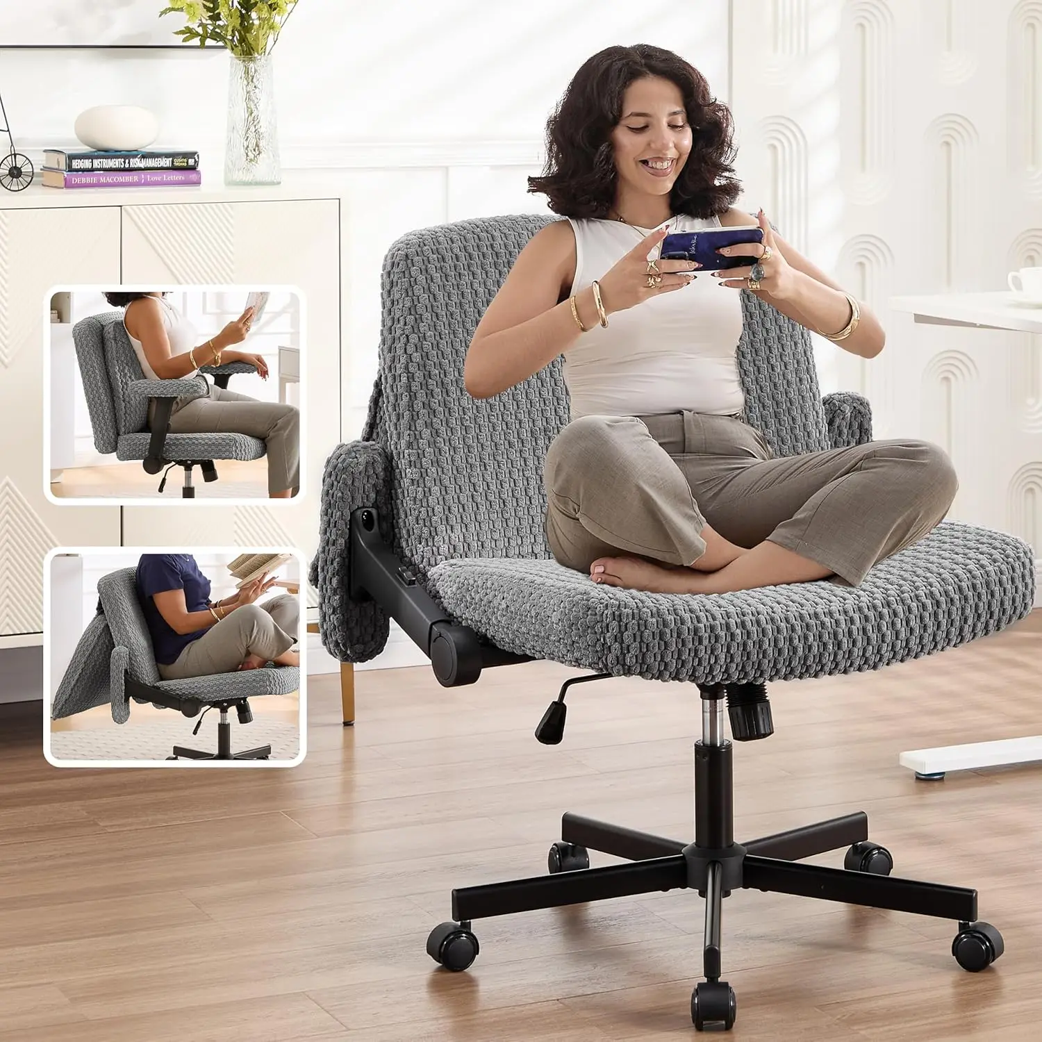 

Criss Cross Chair,Cross Legged Office Chair with Wheels,27" Wide Seat Office Desk Chair with Flipable Back, Customized