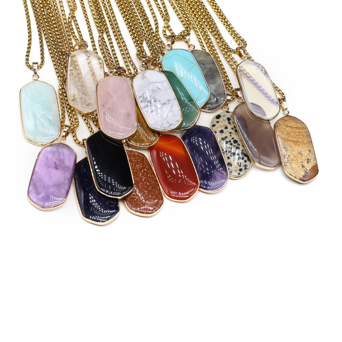 

Hexagonal Quartz Necklaces Agate Obsidian Opal Pendent Necklace For Women Stainless Steel Chain Natural Stone Choker Jewelry