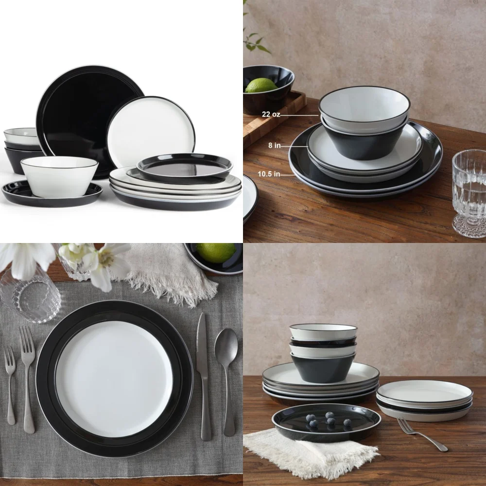 

Ceramic Tableware SetDinnerware Sets for 4 12 Piece Stoneware Plates and Bowls Modern Style Perfect for Everyday Use and Special