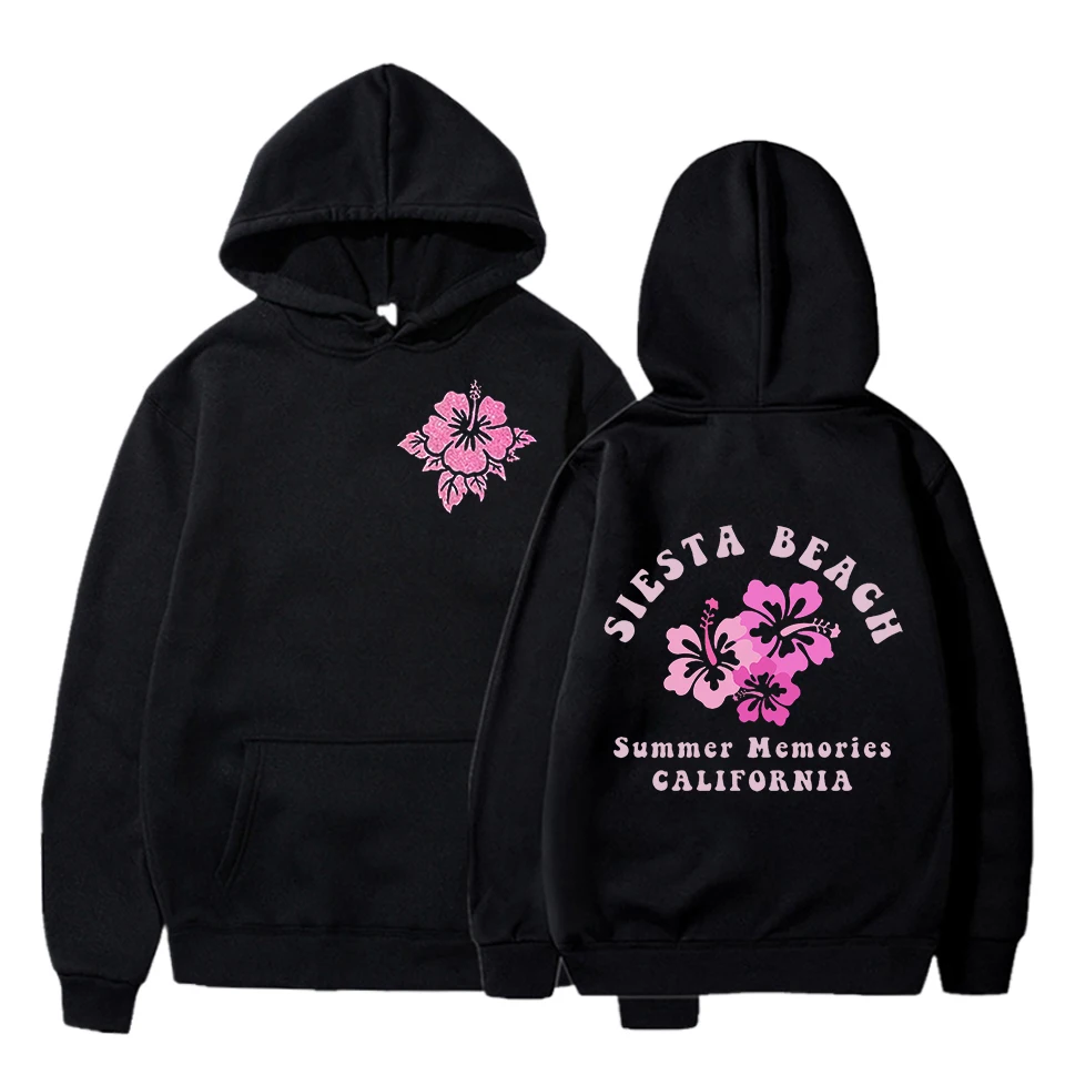 Siesta Beach Letter Flower Print Hoodie Children Holiday Travel Lover Clothing Boy Girl Long Sleeve Fashion Trend Kid Sweatshirt